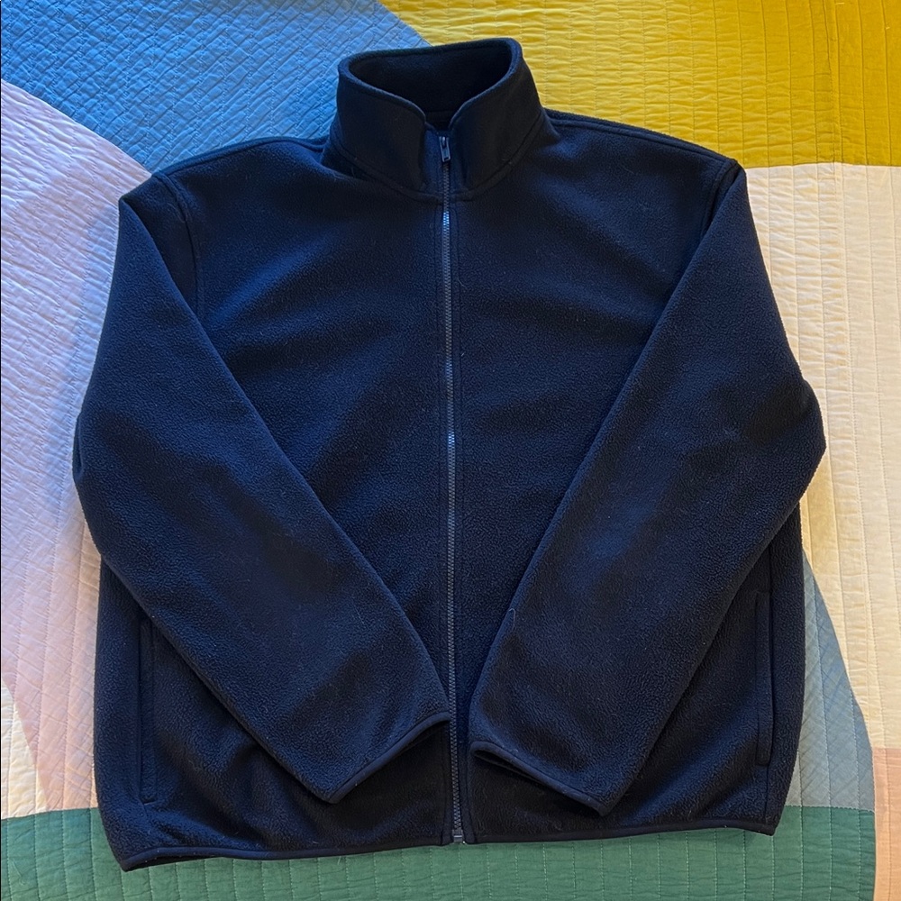 J. Crew Men’s Full-Zip Fleece Sweater — Navy Blue — Large